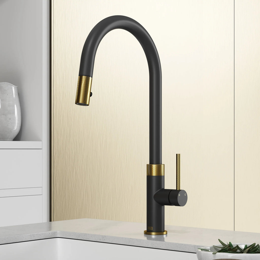 VIGO - Bristol Pull-Down Single Lever Kitchen Faucet In Matte Brushed Gold/Matte Black Model# VG02033MGMB