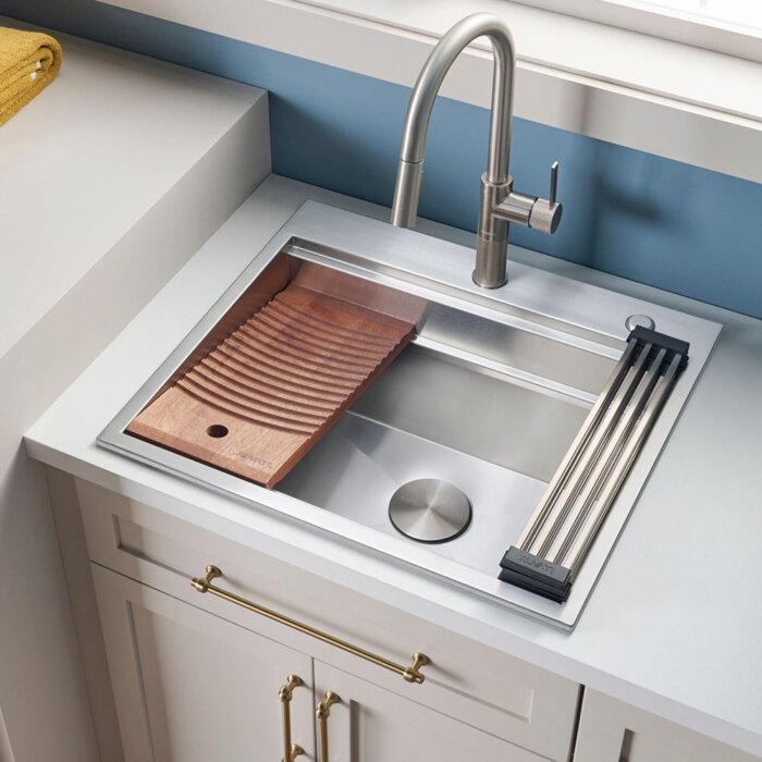 Alto Ruvati 25" x 22" x 12" Deep Laundry Workstation Sink with Washboard Top Mount Stainless Steel – Model# RVU6553