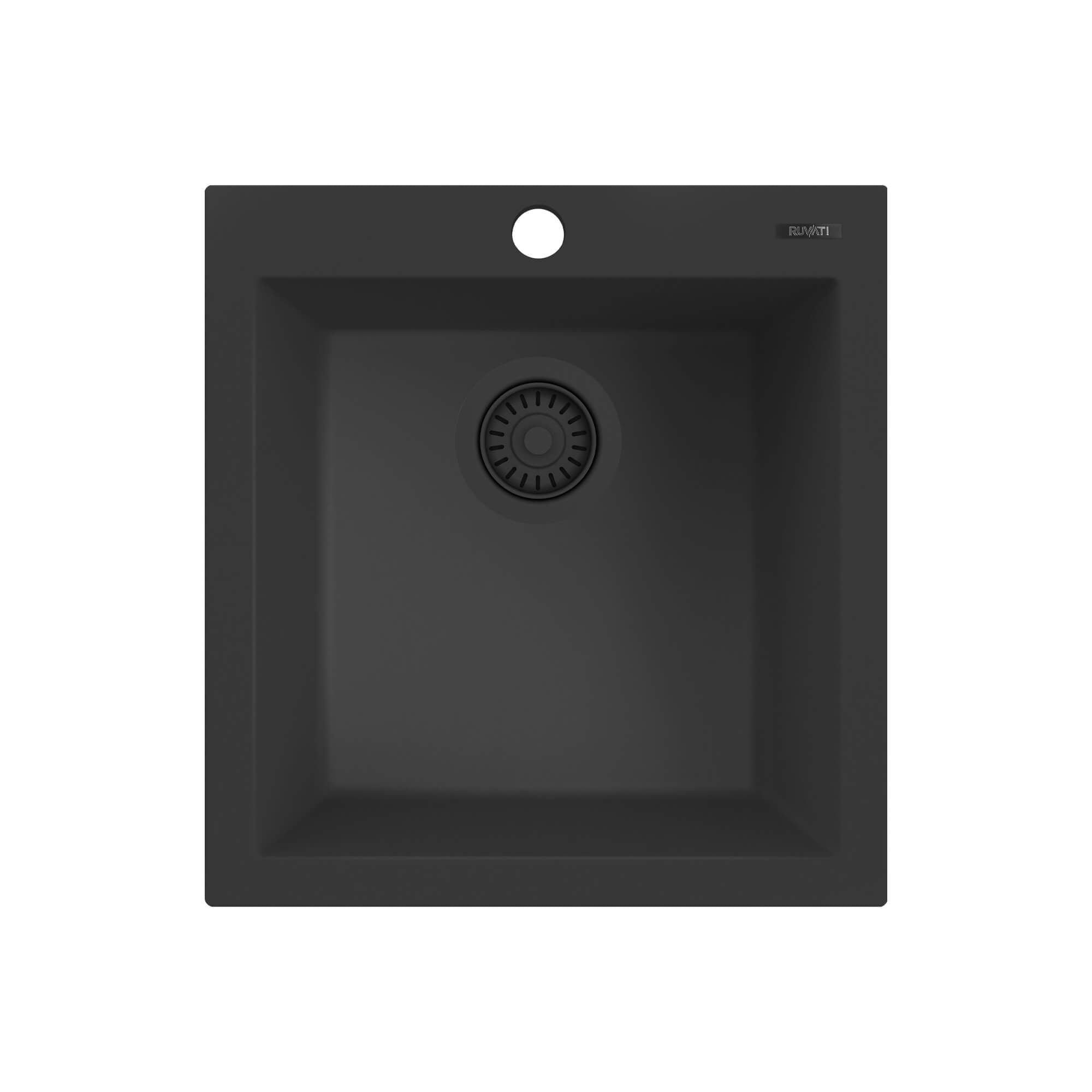 epiGranite Model: RVG1018BK Ruvati 18 x 20 inch epiGranite Drop-in Topmount Granite Composite Quartz Single Bowl Wet Bar Prep Sink – Midnight Black – RVG1018BK