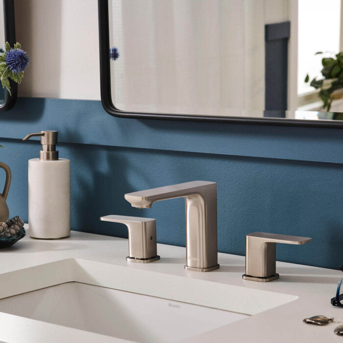 Lanai Model: RVF5237BN Ruvati Lanai Two Handle Widespread Modern Rectangular Square Bathroom Faucet in Brushed Nickel – RVF5237BN