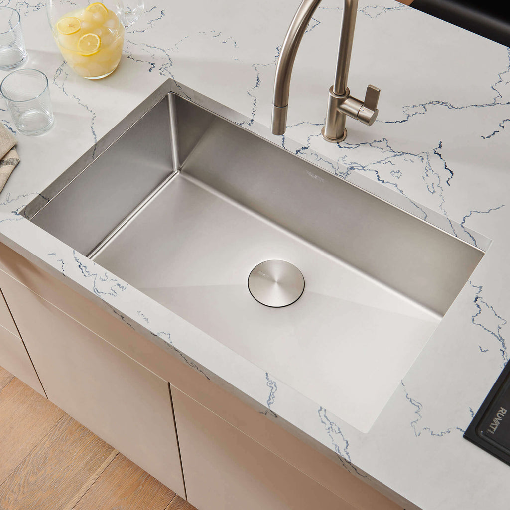 Gravena Ruvati 32-inch Undermount 16 Gauge Rounded Corners Kitchen Sink Stainless Steel Single Bowl – Model# RVH7400