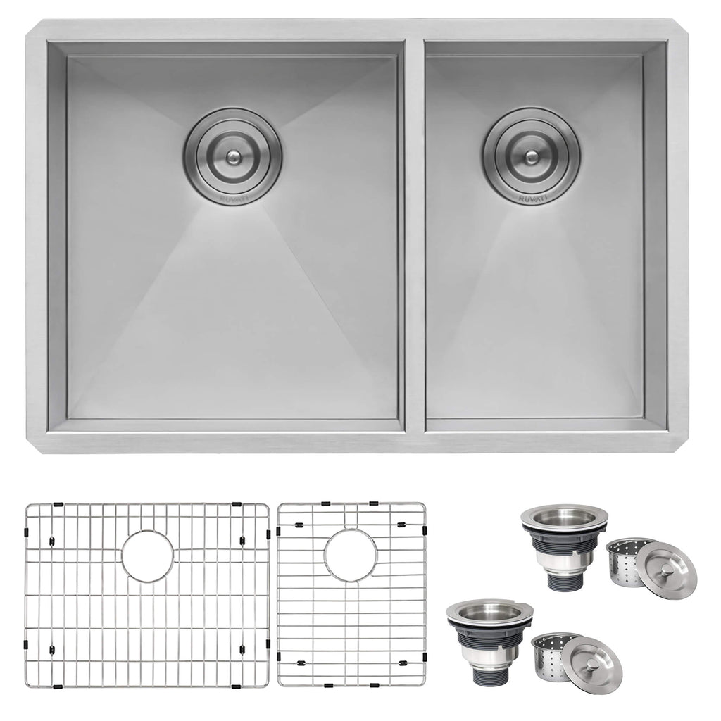 Nesta Ruvati 29-inch Undermount 60/40 Double Bowl Zero Radius 16 Gauge Stainless Steel Kitchen Sink – Model# RVH7200