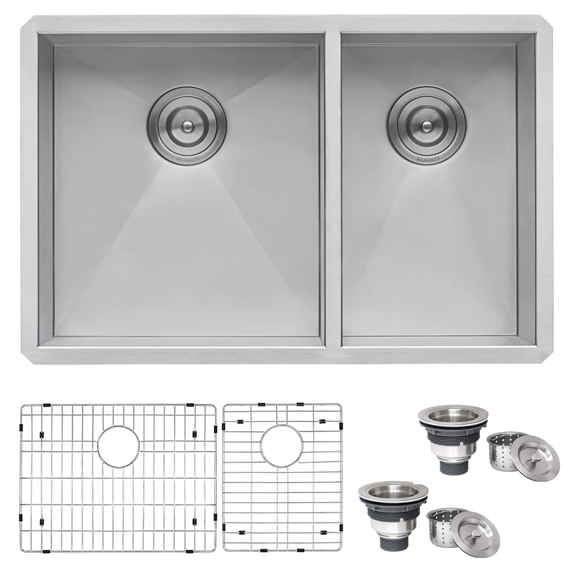 Nesta Ruvati 29-inch Undermount 60/40 Double Bowl Zero Radius 16 Gauge Stainless Steel Kitchen Sink – Model# RVH7200