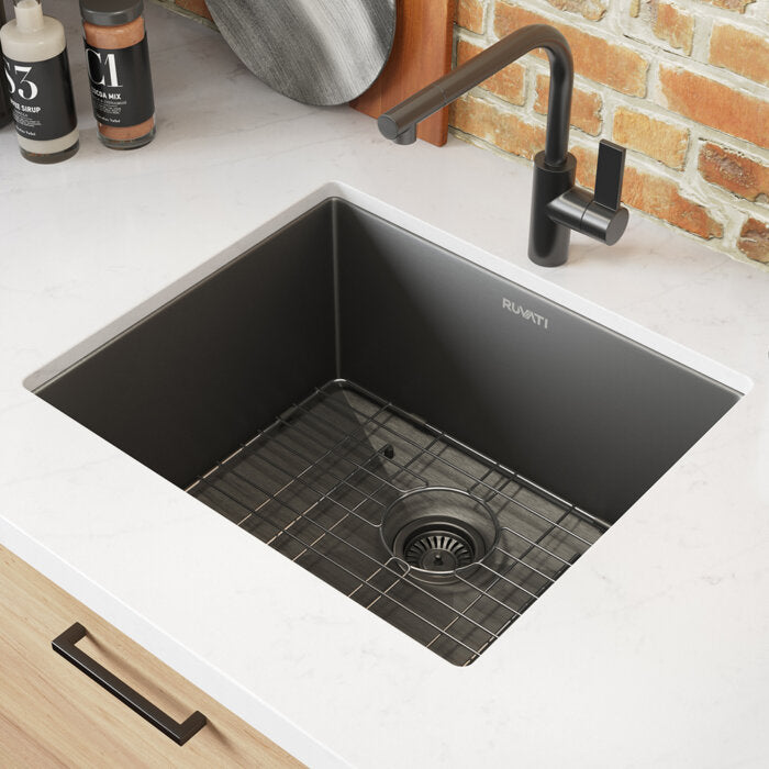 Terraza Ruvati 21-inch Gunmetal Black Stainless Steel Undermount Bar Prep Kitchen Sink – Model# RVH7121BL
