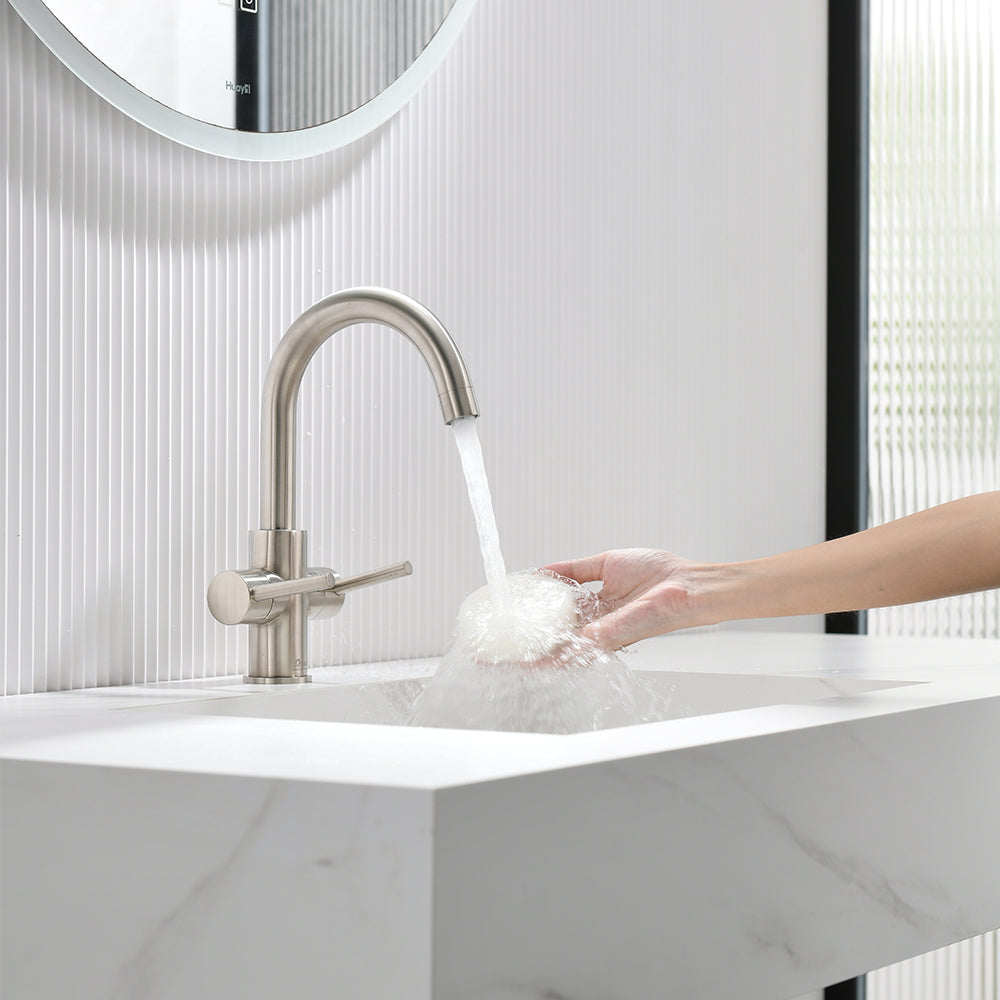 Oakland Two Handles Bathroom Sink Faucet with Pop Up Drain in Brushed Nickel Model#KSB1217BN