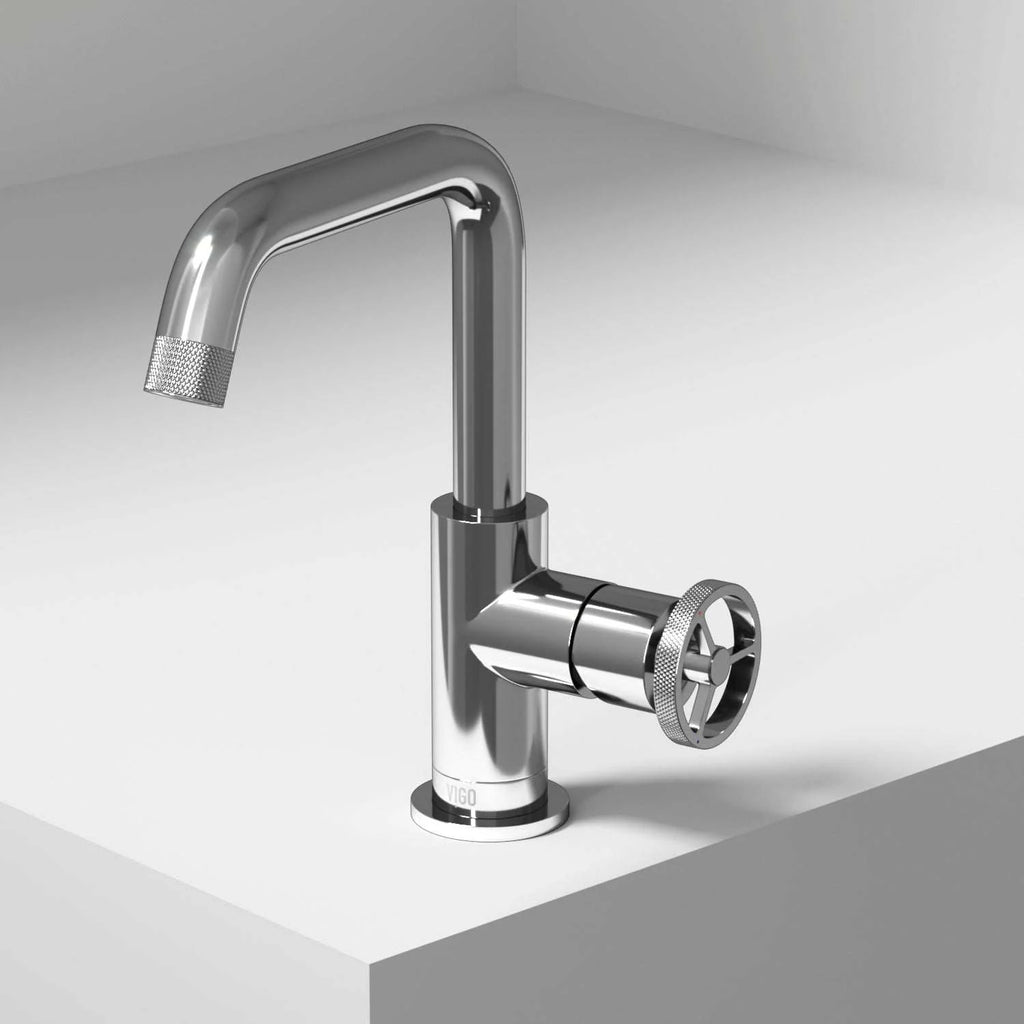 VIGO - Cass Single Hole Bathroom Faucet with Knurled Wheel Handle In Chrome Model# VG01047CH