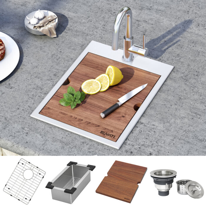 Vino Ruvati 15" x 20" Workstation Drop-in Topmount Bar Prep RV Sink 16 Gauge Stainless Steel – RVH8210