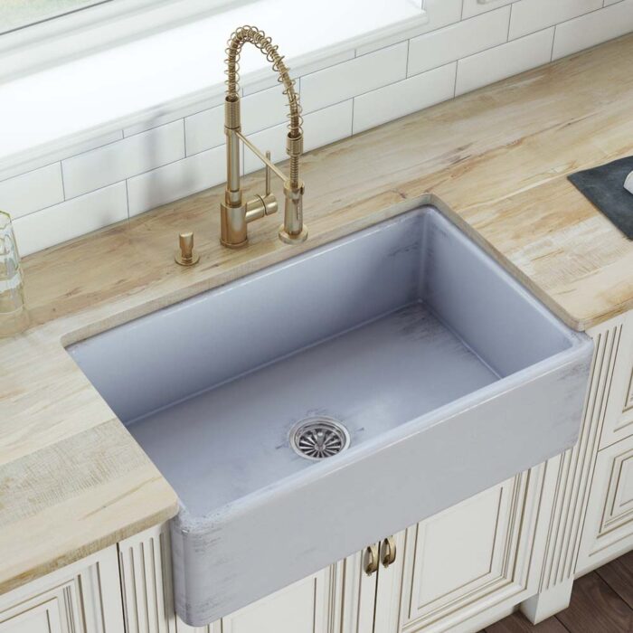 Fiamma Ruvati 33" Fireclay Distressed Finish Farmhouse Apron-Front Kitchen Sink Reversible – Coastal Blue – Model# RVL2300SB