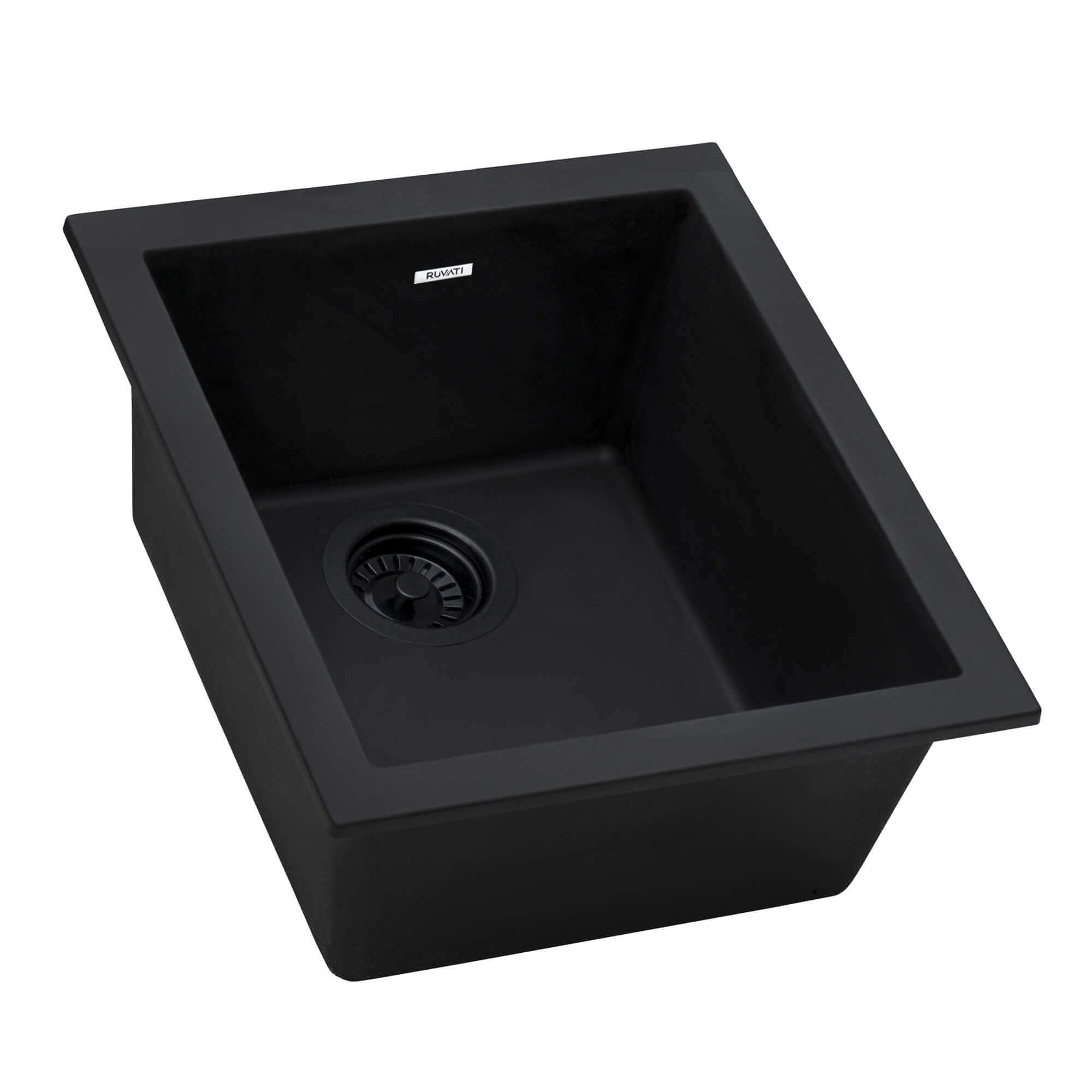 epiGranite Model: RVG2016BK Ruvati 15 x 17 inch Granite Composite Quartz Undermount Single Bowl Wet Bar Prep Sink – Midnight Black – RVG2016BK
