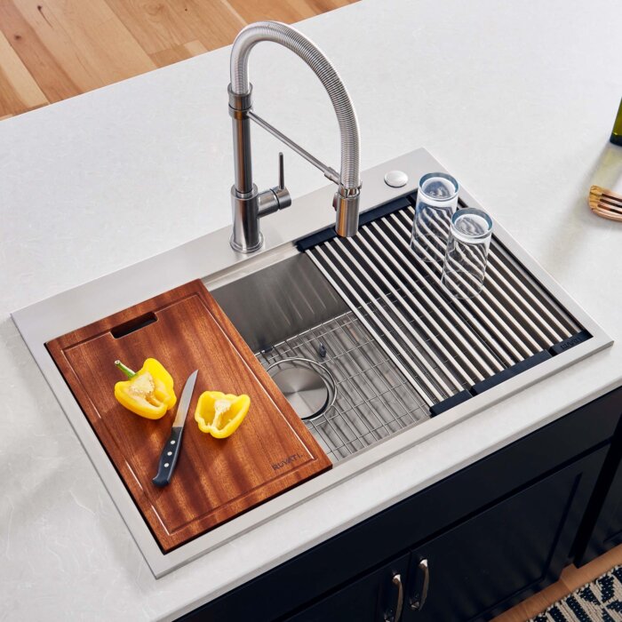 Siena Ruvati 30 x 22 inch Workstation Drop-in Topmount Rounded Corners 16 Gauge Ledge Stainless Steel Kitchen Sink Single Bowl – Model # RVH8030
