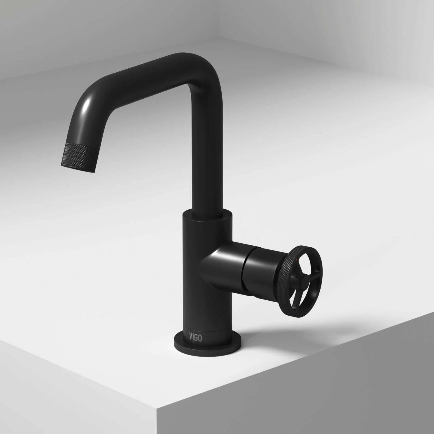 VIGO - Cass Single Hole Bathroom Faucet with Knurled Wheel Handle In Matte Black Model# VG01047MB