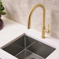 Vestia Model: RVF1237SG Ruvati Vestia Single Handle Pull Down Kitchen Faucet Knurled Modern Arc with Sprayer in Brushed Gold – RVF1237SG