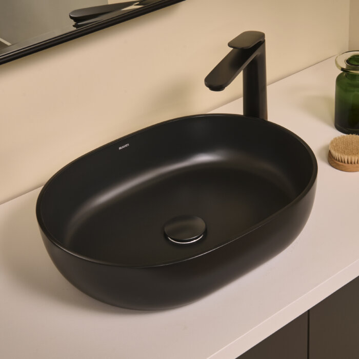 Canali Model: RVB2119BK Ruvati 19-inch Matte Black epiStone Solid Surface Modern Bathroom Vessel Sink – RVB2119BK