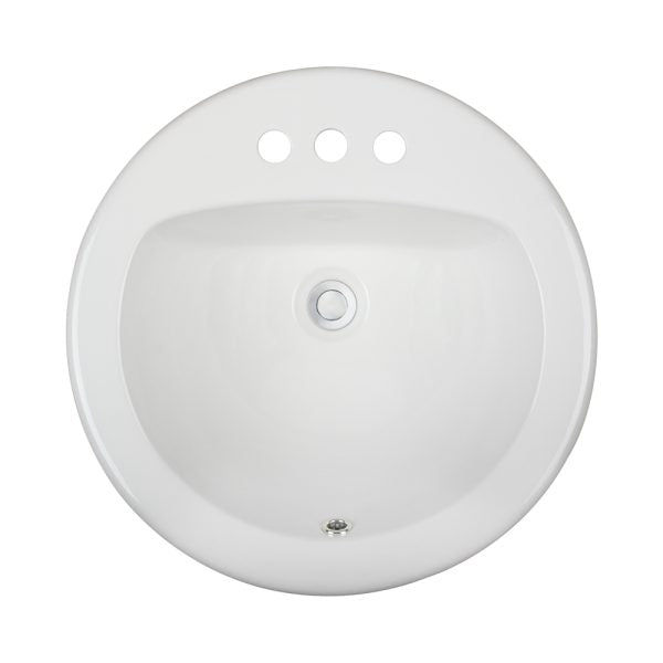 Oakland 19″ Round Drop-In Top Mount Ceramic Bathroom Sink with Overflow Drain – Model# LVT1919W