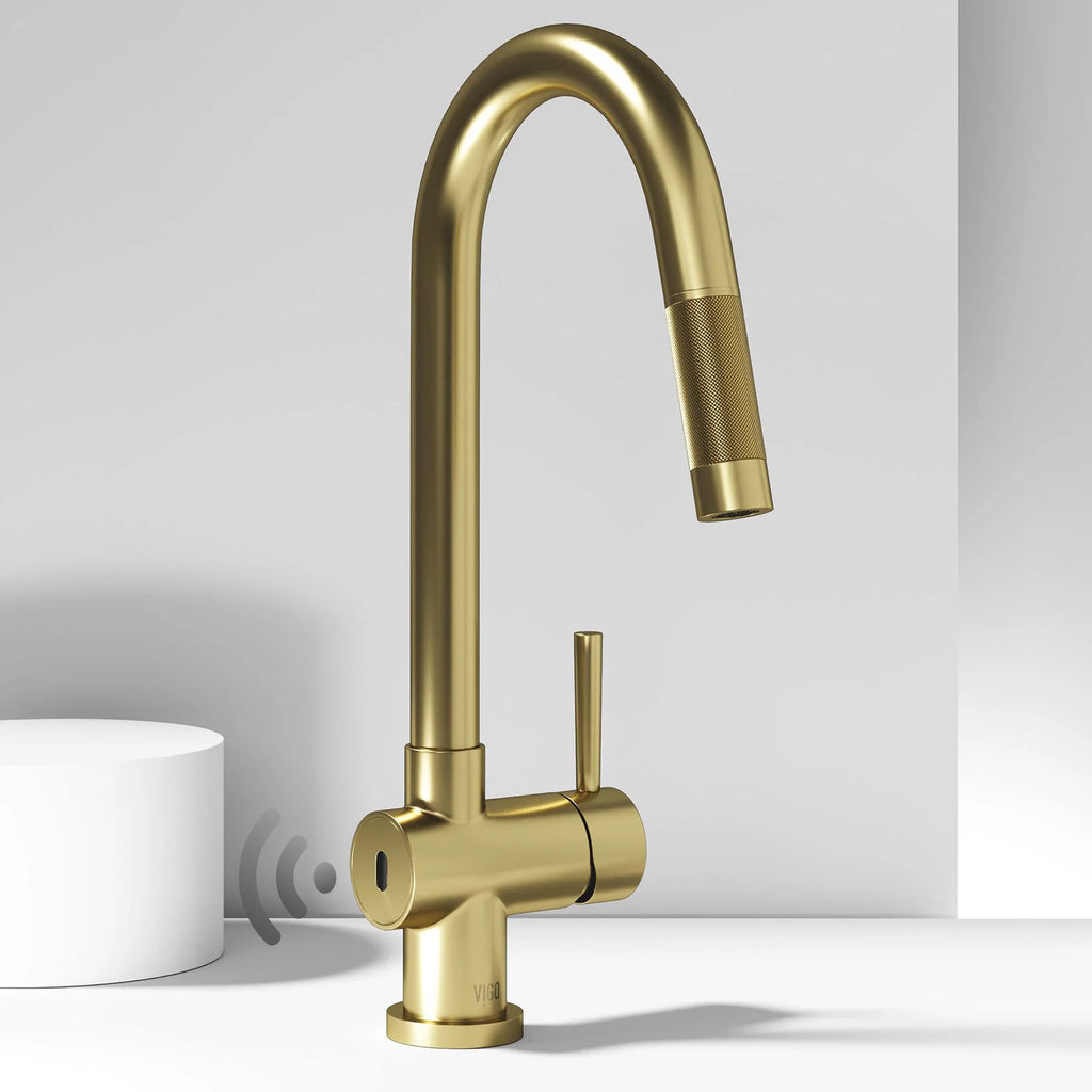 VIGO - Gramercy 17" Single Handle Smart Pull-Down Kitchen Touchless Faucet In Matte Brushed Gold Model# VG02008MGS