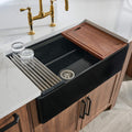 Fiore Model: RVL2387BK Ruvati 33 inch Fireclay Workstation Black Farmhouse Kitchen Sink Apron Front Single Bowl – RVL2387BK