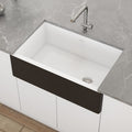 Fiamma Model: RVL4018RBW Ruvati Black and White 30-inch Fireclay Farmhouse Offset Drain Kitchen Sink Single Bowl – RVL4018RBW