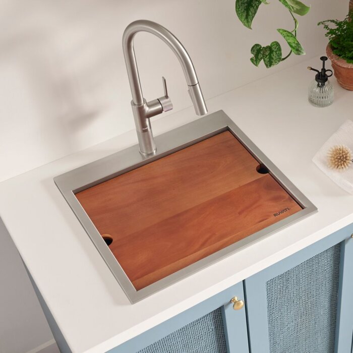 Alto Ruvati 21 x 20 x 12 inch Drop-in Topmount Laundry Utility Workstation Sink 16 Gauge Stainless Steel – Model# RVU6421
