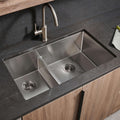 Urbana Ruvati 33" Low-Divide Undermount 40/60 Double Bowl 16 Gauge Rounded Corners Stainless Steel Kitchen Sink – Model # RVH7418
