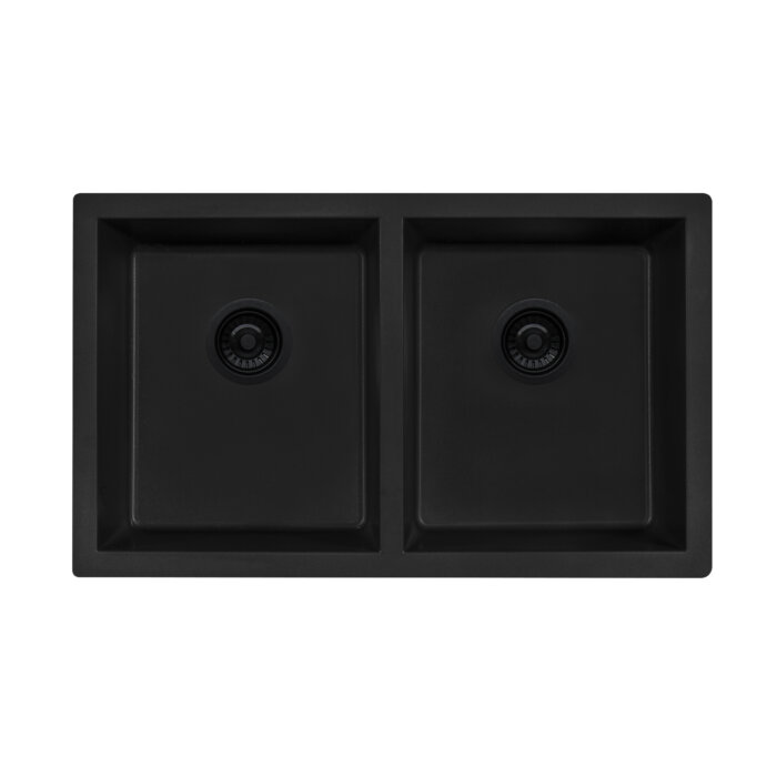epiGranite Model: RVG2388BK Ruvati 32 x 19 inch Granite Composite Quartz Undermount Double Bowl Kitchen Sink – Midnight Black – RVG2388BK