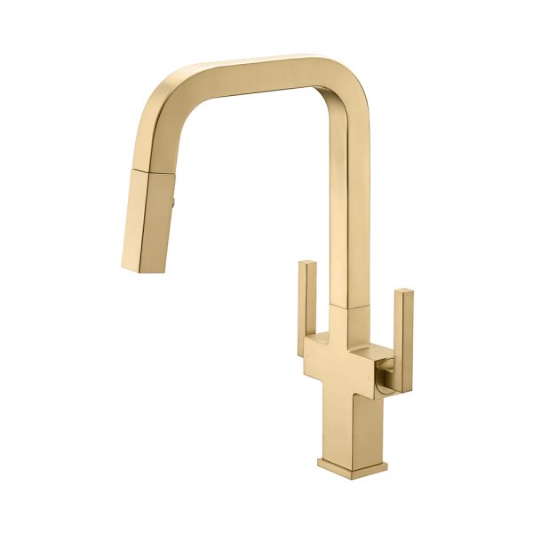 Two Handles 1 Hole High-Arc Kitchen Faucet in Satin Gold Model# KSK1219SG