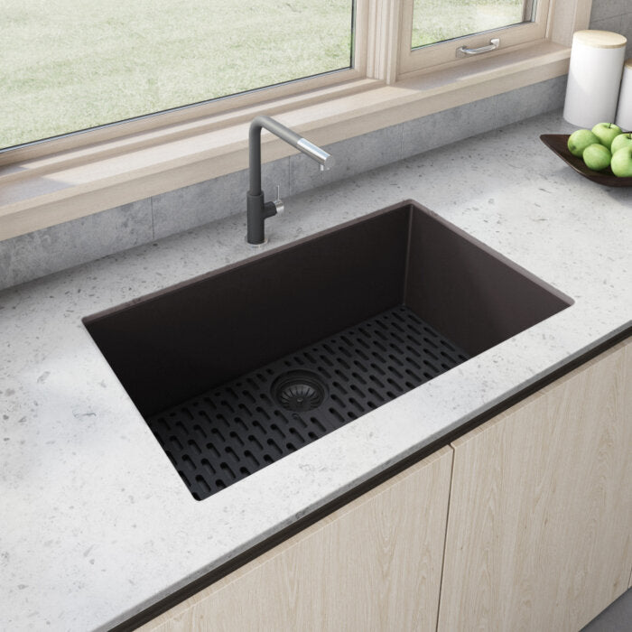 epiGranite Model: RVG2080ES Ruvati 32 x 19 inch Granite Composite Quartz Undermount Single Bowl Kitchen Sink – Espresso Brown – RVG2080ES