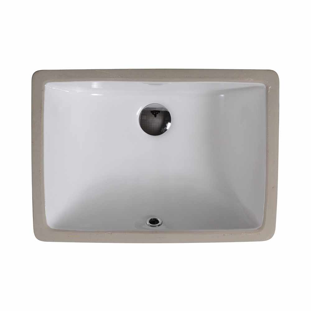 Oakland 16″ x 11″ White Rectangular Undermount Ceramic Bathroom Sink with Overflow Drain – Model# LVU1612-W
