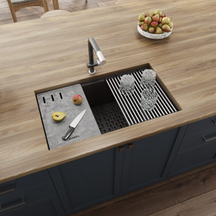 epiStage Model: RVG2302ES Ruvati 33-inch Granite Composite Quartz Undermount Workstation Kitchen Sink Coffee Brown – RVG2302ES