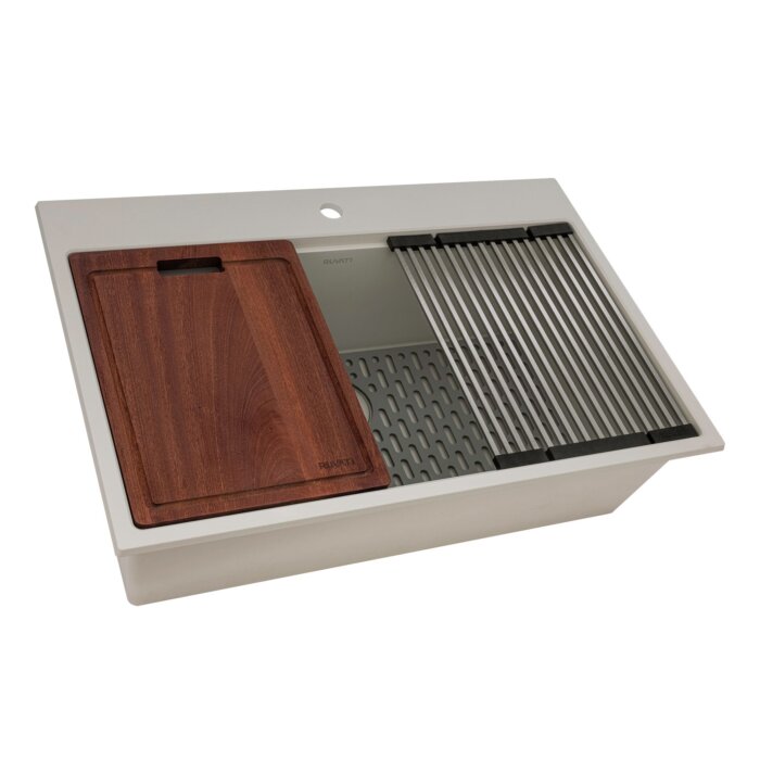 epiRock Model: RVG1325WB Ruvati 33-inch epiRock Workstation Warm White Topmount Kitchen Sink – RVG1325WB