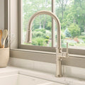 Idris Model: RVF1239BN Ruvati Idris Single Handle Pull Down Kitchen Contemporary Art Deco Faucet with Sprayer in Stainless Steel – RVF1239BN