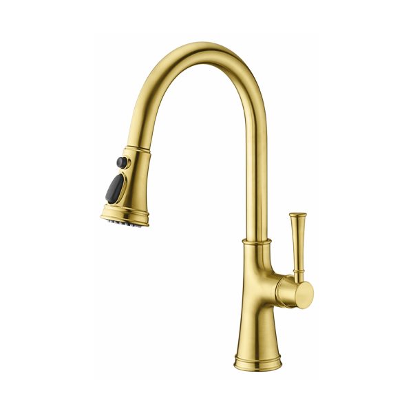 Single Handle 1 Hole Pull-Down Kitchen Faucet in Satin Gold – Model# KSK1129SG