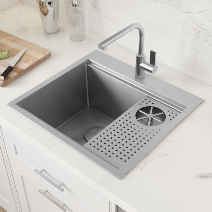 Ibiza Model: RVH8262ST Ruvati Glass Rinser and Sink Combo 22" Workstation for Wet Bar Bottle Washer Drop in Top Mount – Model# RVH8262ST