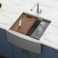 Verona Ruvati 24-inch Apron-front Workstation Farmhouse Kitchen Sink 16 Gauge Stainless Steel Single Bowl – Model # RVH9020