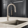 Vestia Model: RVF1237BN Ruvati Vestia Single Handle Pull Down Kitchen Faucet Knurling Contemporary with Sprayer in Stainless Steel – RVF1237BN