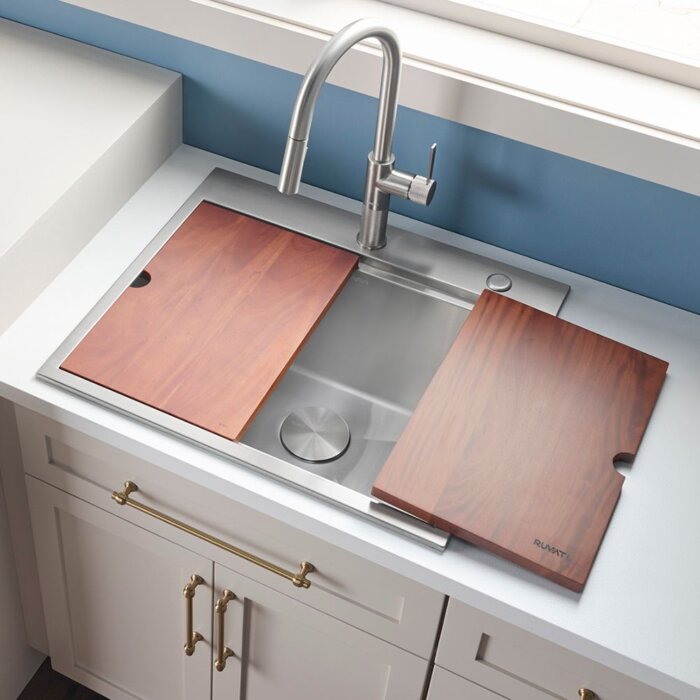 Alto Ruvati 25 x 22 x 12 inch Drop-in Top Mount Laundry Utility Workstation Sink 16 Gauge Stainless Steel – Model# RVU6425