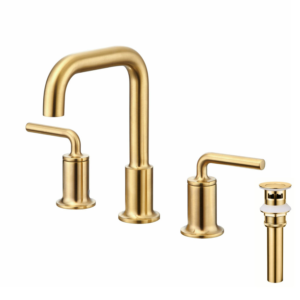 Oakland Wide Spread 2 Handle Bathroom Sink Faucet with Pop Up Drain in Satin Gold – Model #KSB8236SG