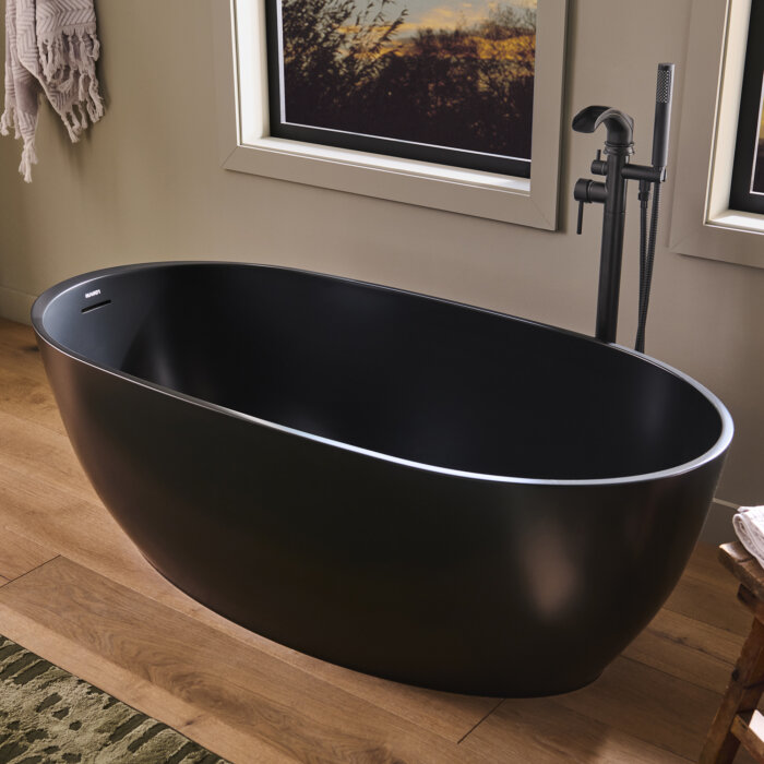 Canali Ruvati 59-inch Matte Black epiStone Solid Surface Oval Freestanding Bathtub Canali – Model# RVB6744BK