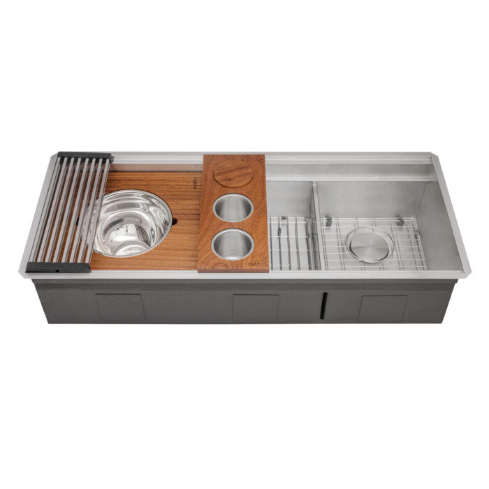 Dual Tier Model: RVH8253 Ruvati 45-inch Double Bowl Workstation Two-Tiered Ledge Kitchen Sink Undermount 16 Gauge Stainless Steel – RVH8253