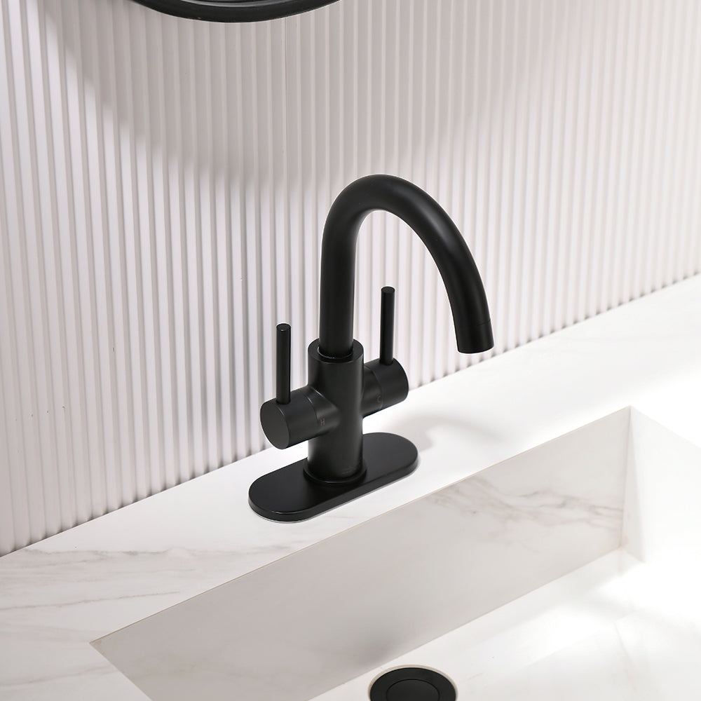 Oakland Two Handle Bathroom Sink Faucet with Pop Up Drain in Matte Black – Model # KSB1217MB