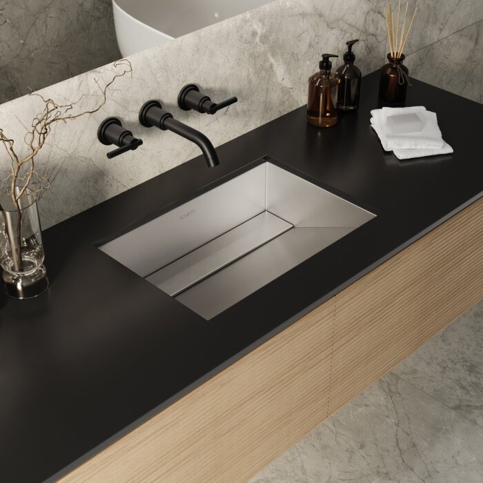 Ariaso Ruvati 20" x 14" Brushed Stainless Steel Undermount Ramp Bathroom Sink Stainless Steel – Model# RVH6140ST