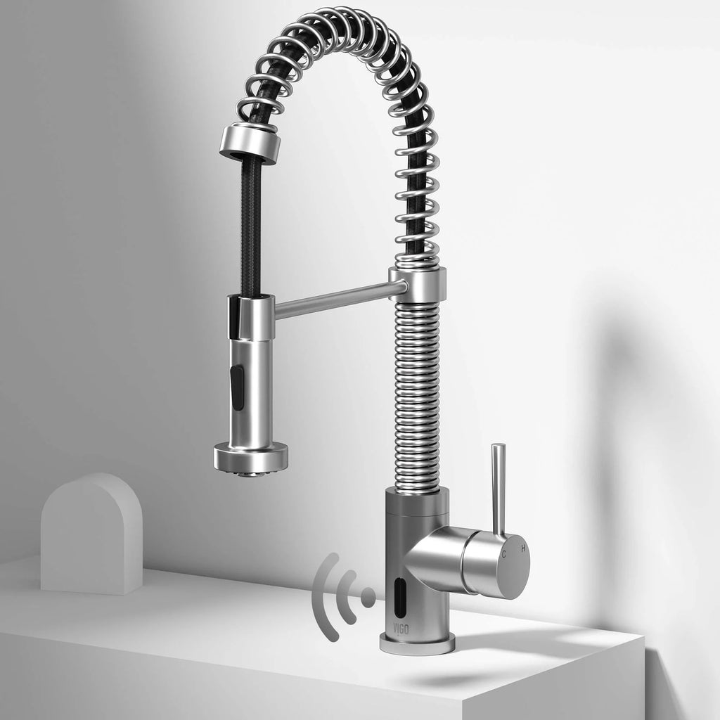 VIGO - Edison 19" Single Handle Smart Pull-Down Touchless Kitchen Faucet With Spring In Stainless Steel Finish Model# VG02001STS