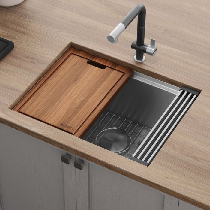 Roma Pro Ruvati 24-inch Workstation Rounded Corners Undermount Ledge Kitchen Sink with Accessories – Model # RVH8324