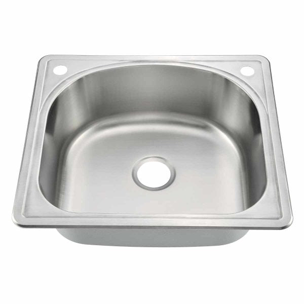 Oakland 25″ D-shape Drop-In Top Mount Stainless Steel Single Bowl 2 Hole Kitchen Sink Model# KST25229B-2
