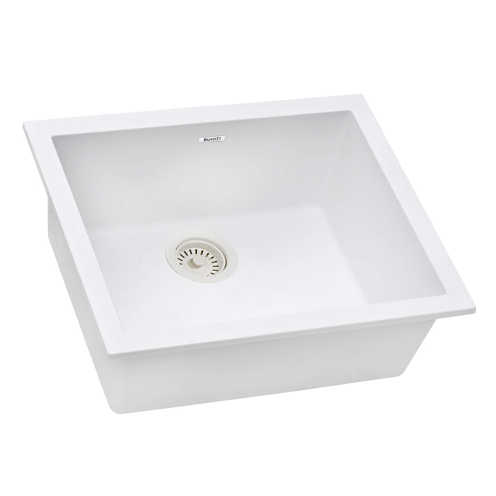 epiGranite Model: RVG2022WH Ruvati 21 x 17 inch Granite Composite Quartz Undermount Single Bowl Wet Bar Prep Sink – Arctic White Matte – RVG2022WH