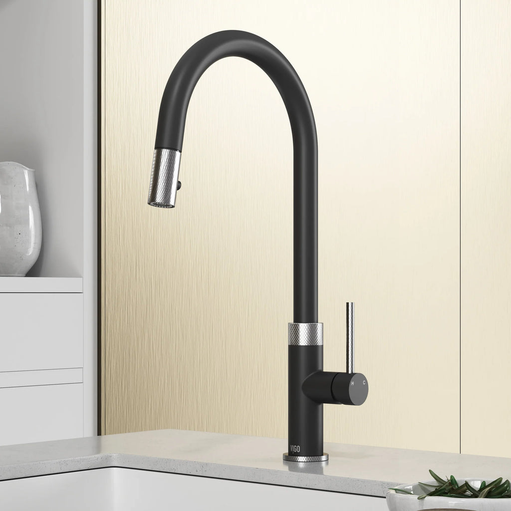 VIGO - Bristol Pull-Down Single Lever Kitchen Faucet In Stainless Steel/Matte Black Model# VG02033STMB