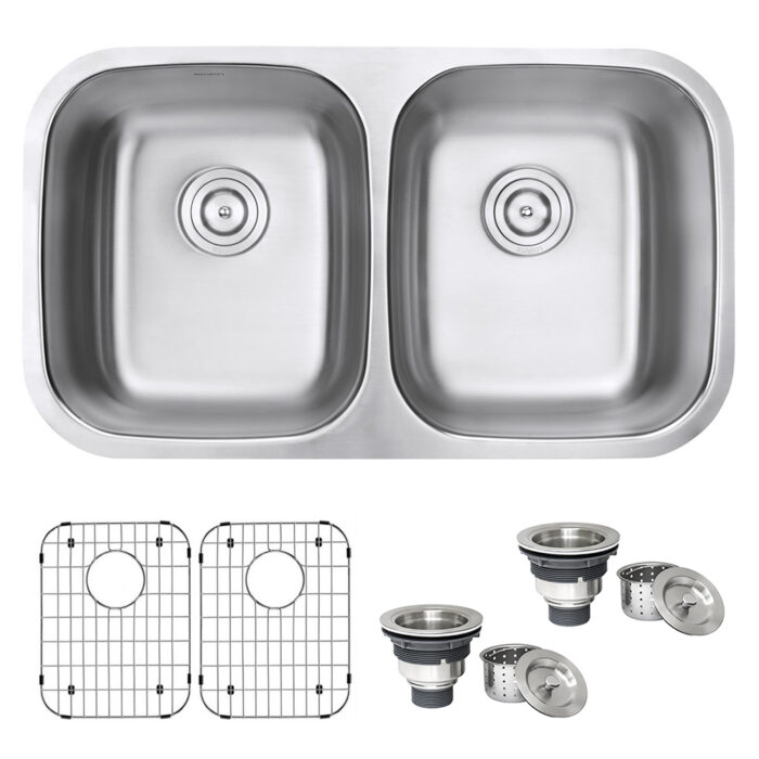 Parmi Model: RVM4300 Ruvati 32-inch Undermount 50/50 Double Bowl 16 Gauge Stainless Steel Kitchen Sink – RVM4300