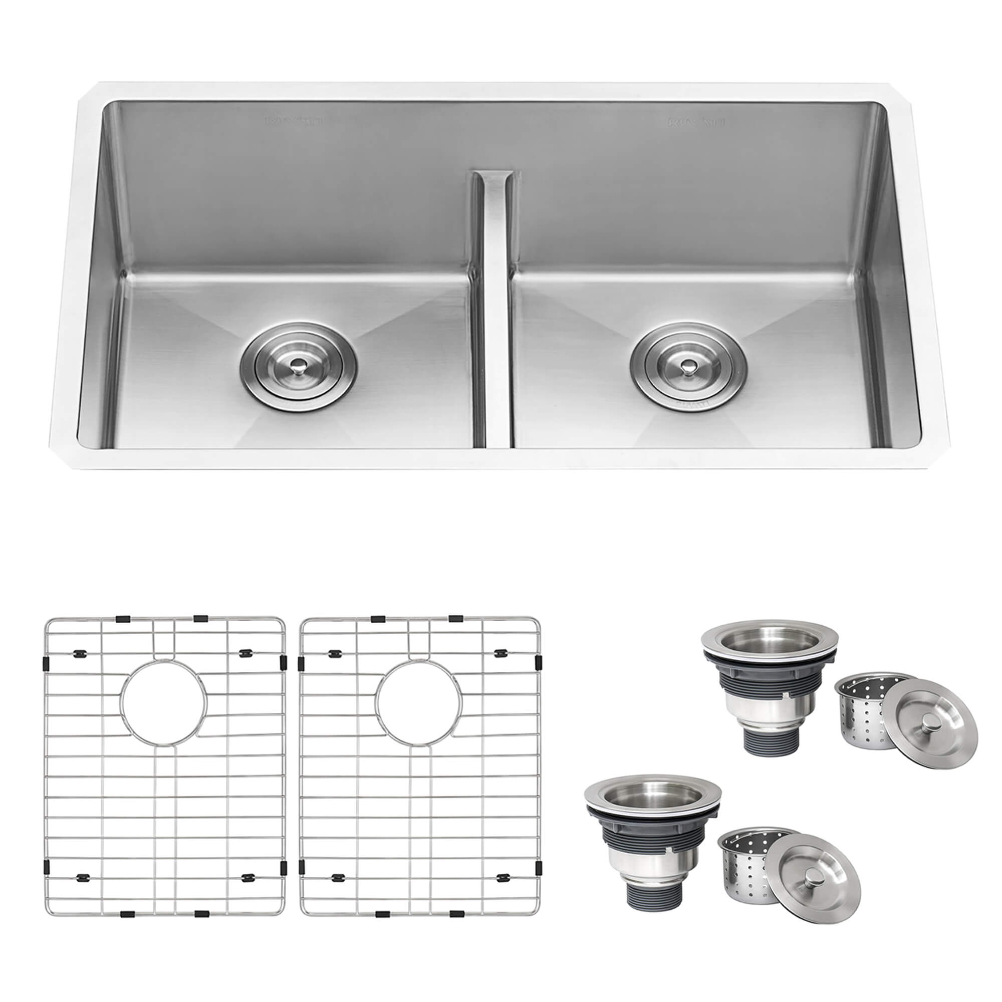 Urbana Model: RVH7355 Ruvati 30-inch Low-Divide Undermount Rounded Corners 50/50 Double Bowl 16 Gauge Stainless Steel Kitchen Sink – Model# RVH7355