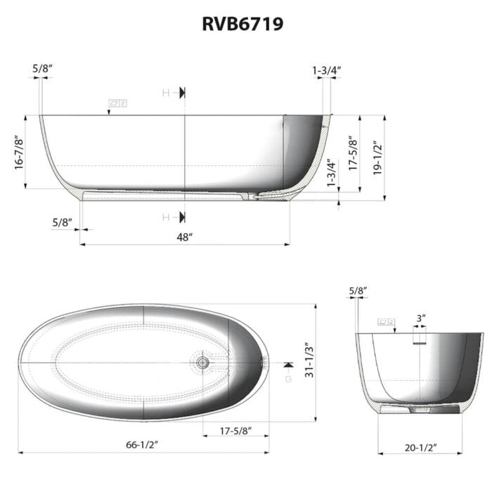 Canali Ruvati 66" Matte White epiStone Solid Surface Oval Freestanding Bathtub Canali – Model# RVB6719WH