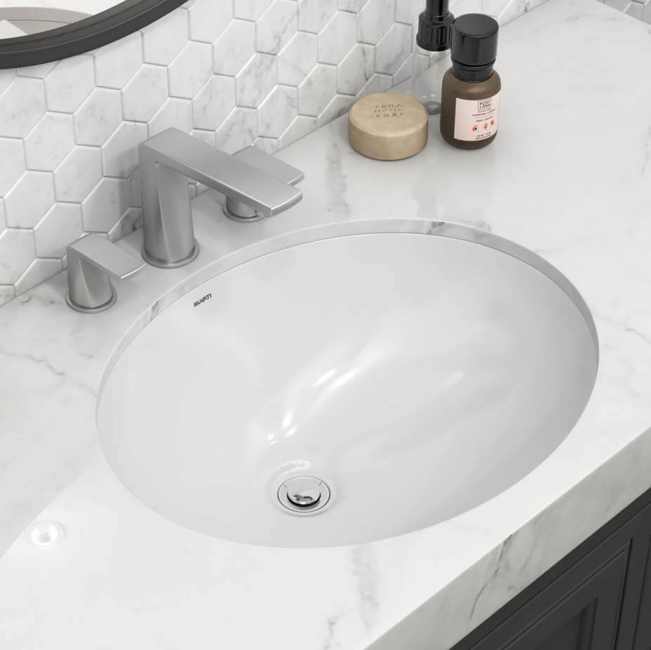Krona Model: RVB0618 Ruvati 16 x 13 inch Undermount Bathroom Sink White Oval Porcelain Ceramic with Overflow – RVB0618