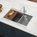 Siena Ruvati 33" x 22" Workstation Drop-in 60/40 Double Bowl Topmount Rounded Corners 16 Gauge Stainless Steel Ledge Kitchen Sink – Model # RVH8035